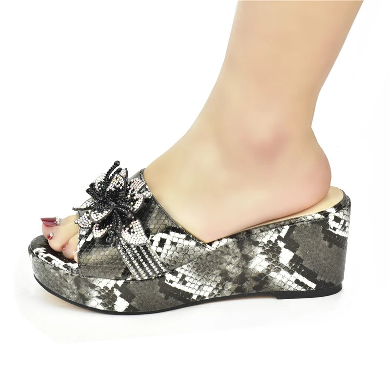 High Heels Women Ladies PU Wedges Shoes Ladies Shoes and Sandals Fashion Platform Leopard Pattern Rhinestone Woman Pumps