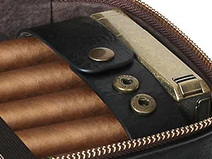 Cigar Humidor, Leather Travel Cigar Humidor, Include Cedar Wood Slot Tray, Cigar Draw Enhancer and Multifunction Cigar Cutter