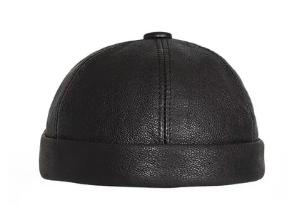 Retro Real Leather Hat Chinese style Hat Cowhide Cap Brimless Hat Warm Round Male Caps Fashion Winter And Autumn Luxury Hats