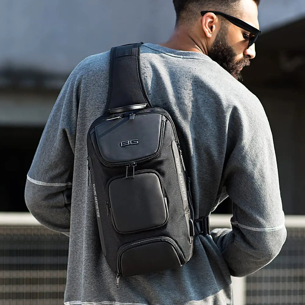 Anti-theft Chest Bag Shoulder Strap USB Rechargeable Crossbody School Gym Pack, Men Sports Waterproof Shoulder Bag