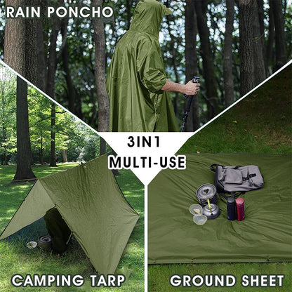 3 In 1 Outdoor Military Waterproof Raincoat Rain Coat Men Raincoat Women Awning From The Rain Motorcycle Rain Poncho Picnic Mat