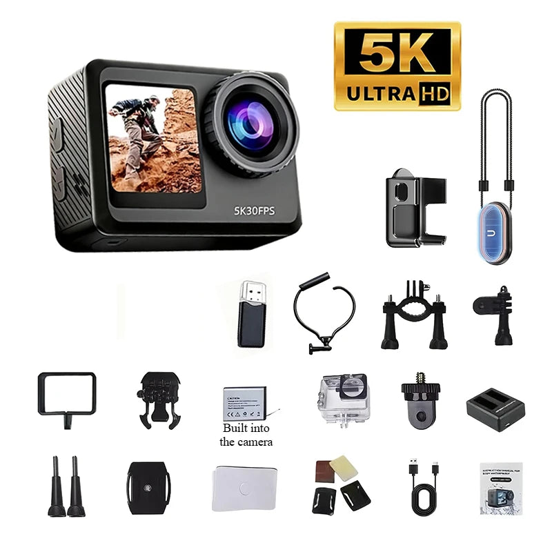 5K Magnetic Action Camera with Dual Touch Screen 4K60FPS 6-Axis EIS Waterproof Sports Camera for Cycling Vlog