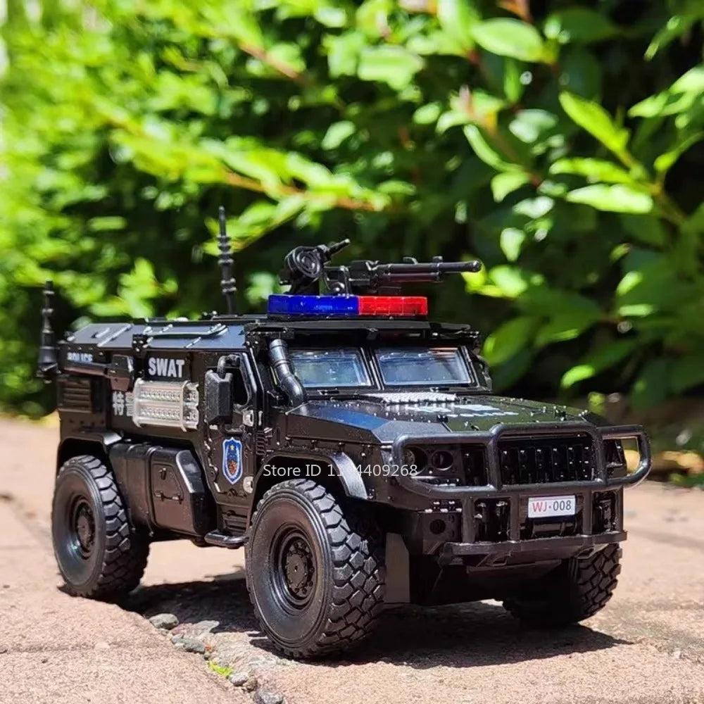 1:32 VDV SWAT Sabertooth Armored Car Model Toy Shock Absorption Police Cars Music Light Off-road Vehicle Sound Light Boys Gifts