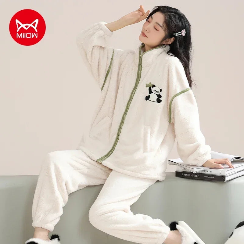 Women’s Winter Flannel Pajama Set – Thick, Soft Coral Fleece with Zipper & Oversized Fit