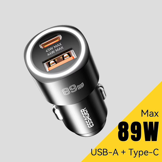 89W USB-C + USB-A Super Fast Car Charger (PD + QC 3.0)