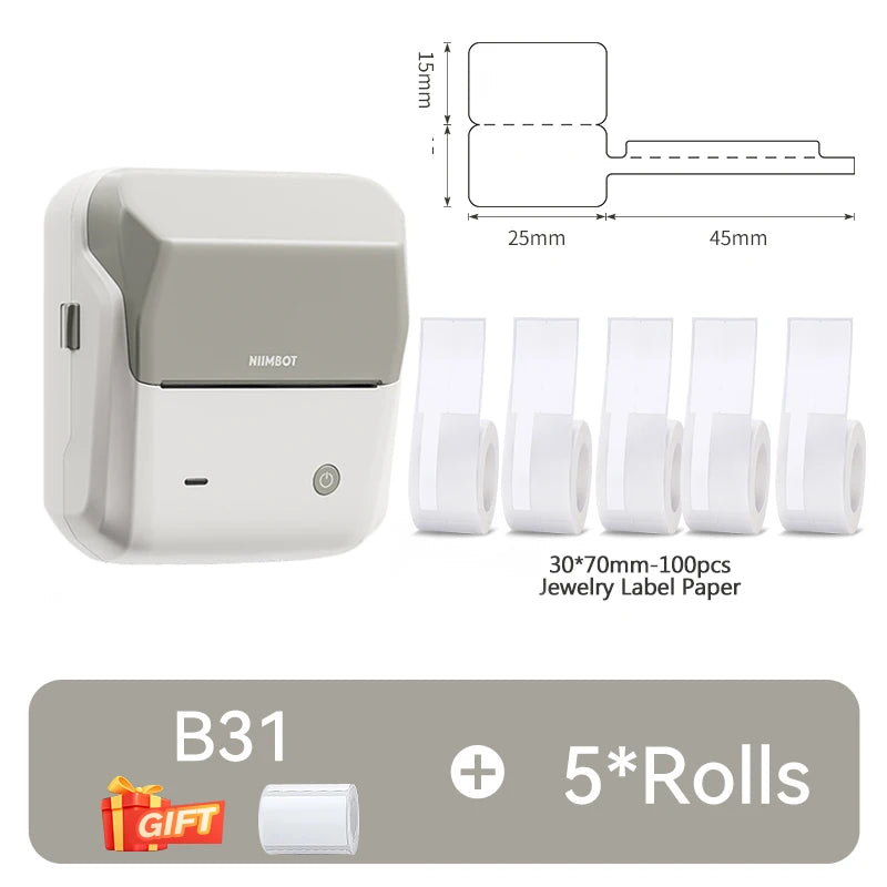 B31 Thermal Label Printer, Bluetooth Wireless Barcode Sticker Maker 20–77mm, Portable Inkless Label Printer for Business