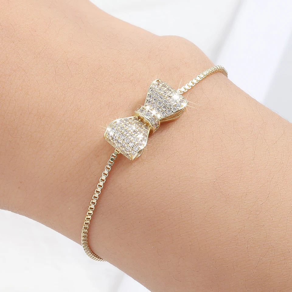 Zirconia Crystal Bow Adjustable Bracelet & Bangle