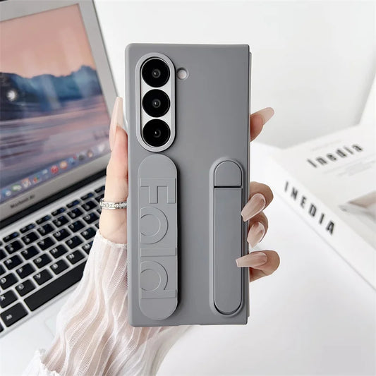 Wristband Foldable Stand Funda for Samsung Galaxy Z Fold 6 4 5 3 Fold5 5G Case Front Glass Lens Protection PC Plastic Cover Capa