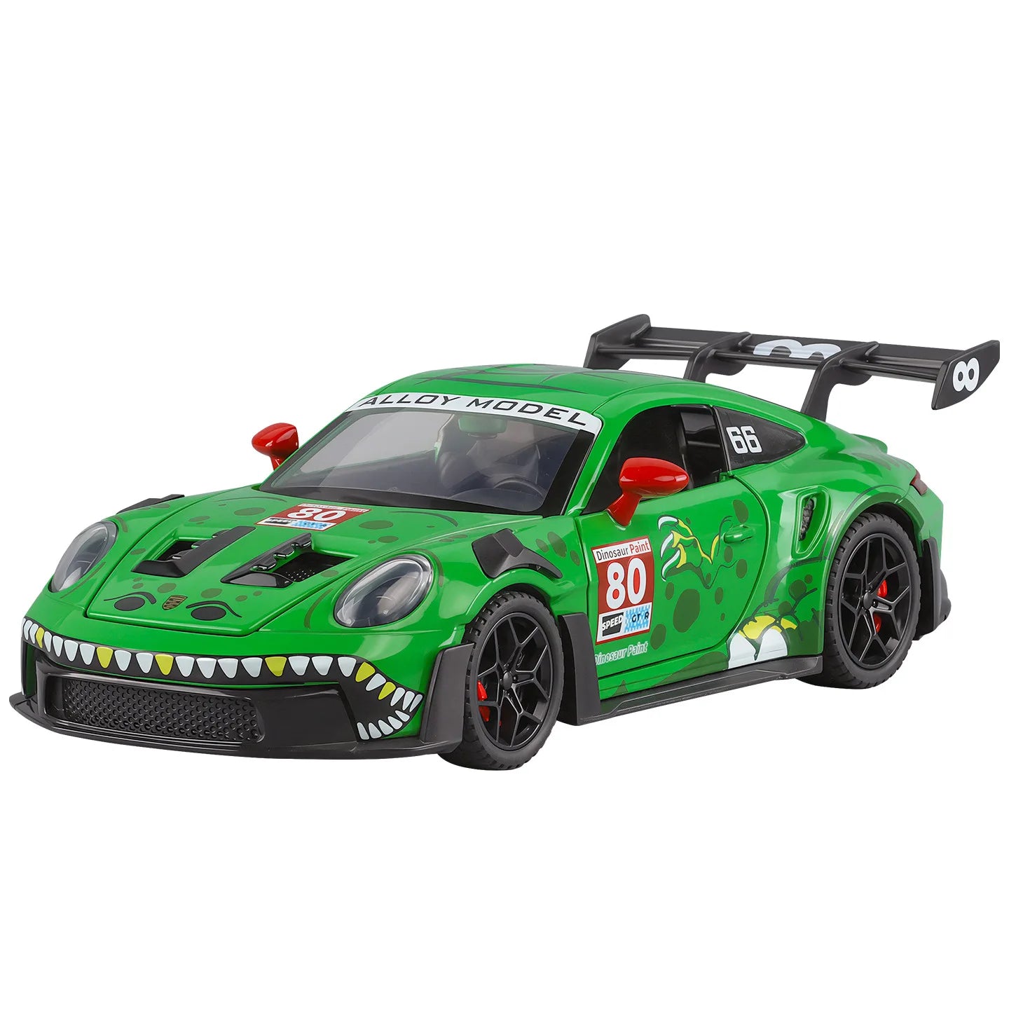 1 32 Scale 911 GT3 RS Dinosaur Modified Diecast Pull Back Model Car with Sound and Light