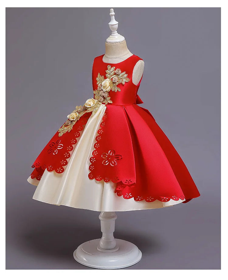 Girls Summer Princess Dress - Sleeveless Tulle Tutu with Floral Appliques | Kindergarten Performance Outfit, Birthday Party Gown