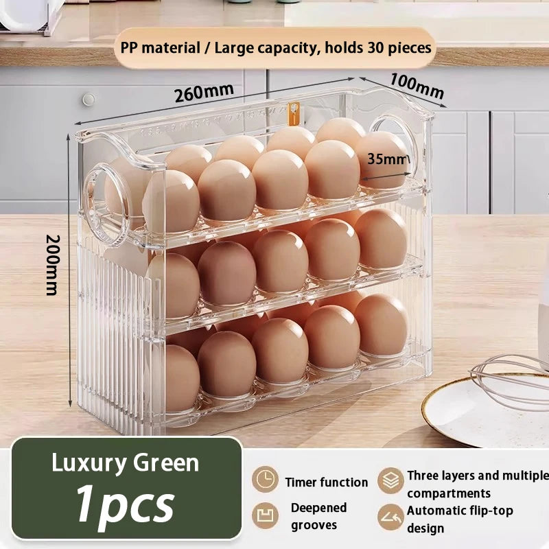 Self-Rolling Egg Dispenser – 2-Layer Clear Egg Storage Bin for Fridge Door
