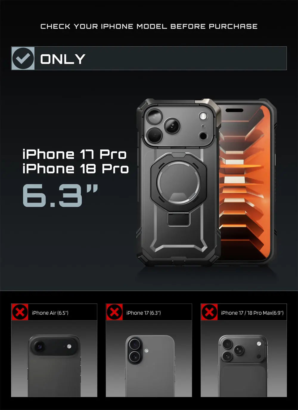 Rugged Magnetic Phone Case with Tempered Glass Screen Protector and Aluminium Kickstand for iPhone 17 Pro and iPhone 18 Pro
