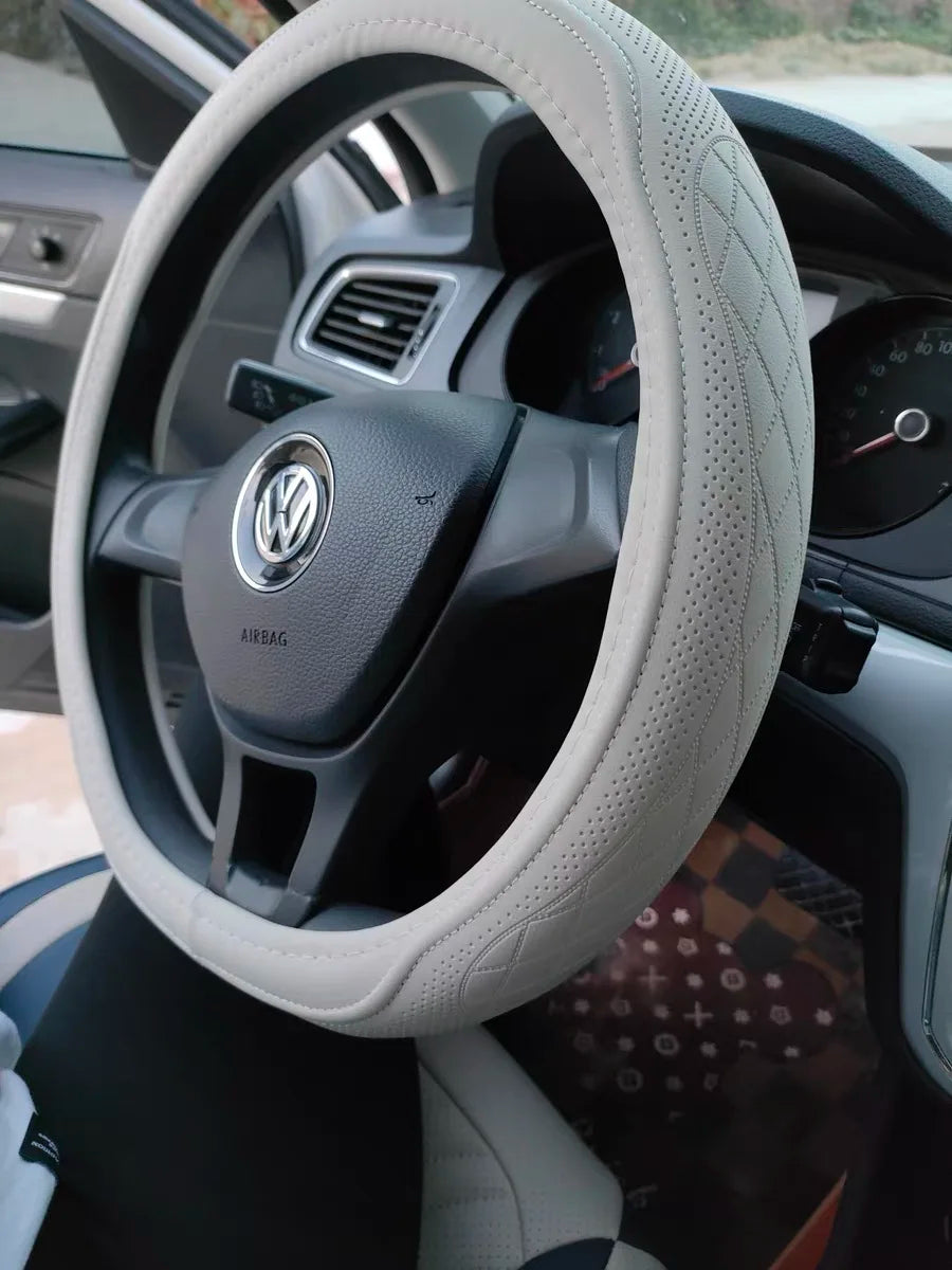 Perforated Nappa Leather Car Steering Wheel Cover 37CM 38CM