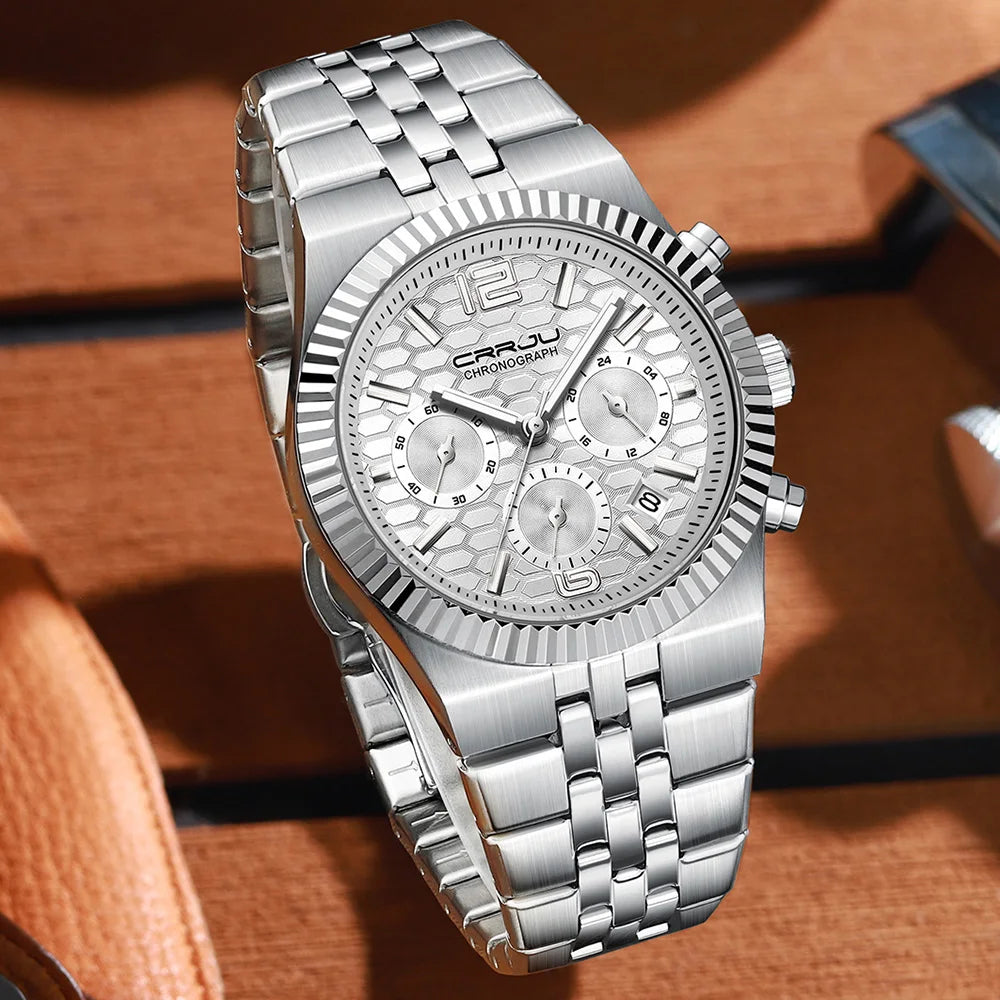 Classic Men's Automatic Date Watch Stainless Steel Quartz Elegant Round Case Luminous Versatile Fashion Night Light 2323