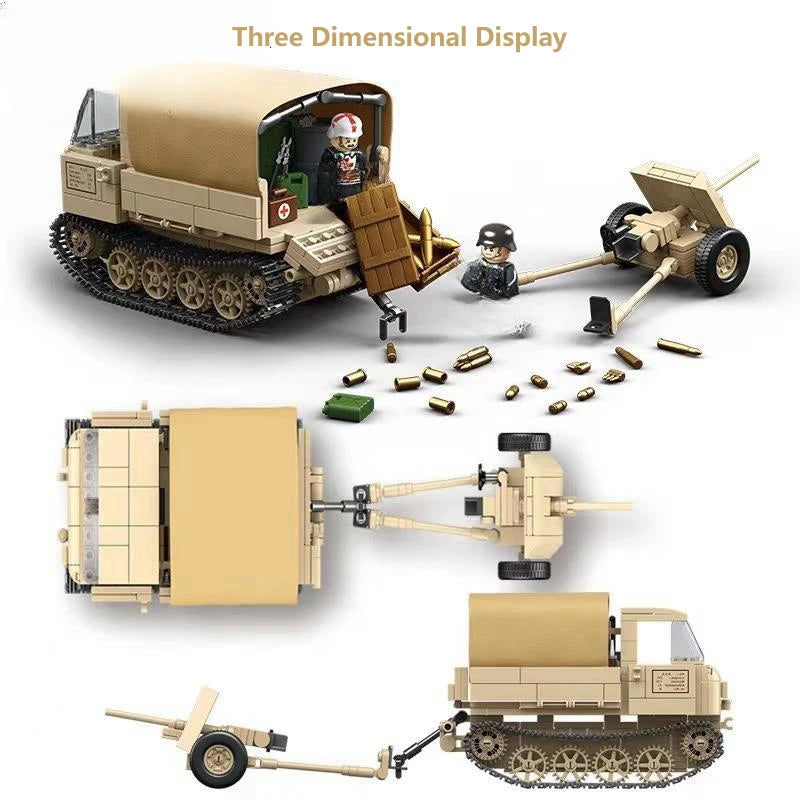 606 Pcs RSO/01 & 37mm Antitank  PaK35/36 WW2 Military SeriesTank Building Blocks  Bricks Model Set Toys for Gifts