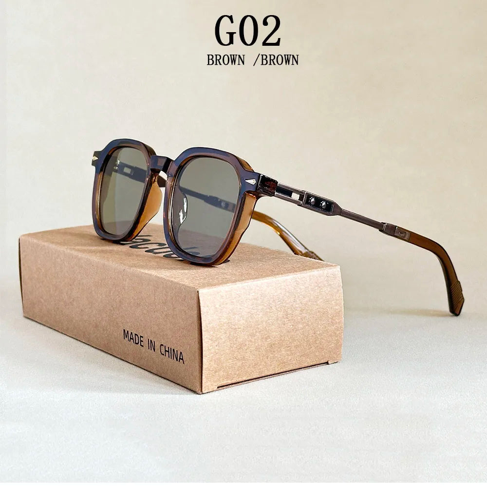 Vintage Square Acetate Frame Sunglasses With UV400 Protection