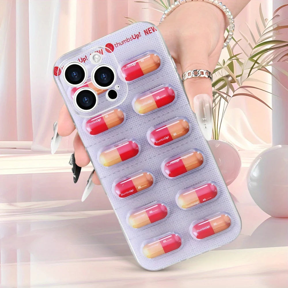 Creative Artistic Cartoon Red And Yellow Pills Phone Case For iPhone 16 15 14 13 Pro Max Plus X XS Funny Silicone Cover