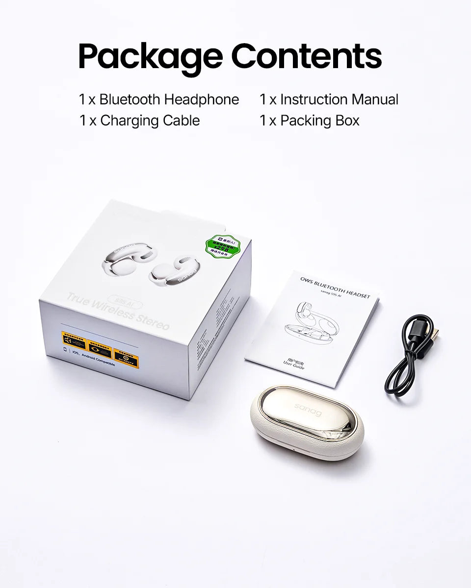 S9S AI Free Clip OWS Headphones Bluetooth 5.4 Earphones AI Assistant Wireless Headset IPX4 Stretchable Ear Bridge