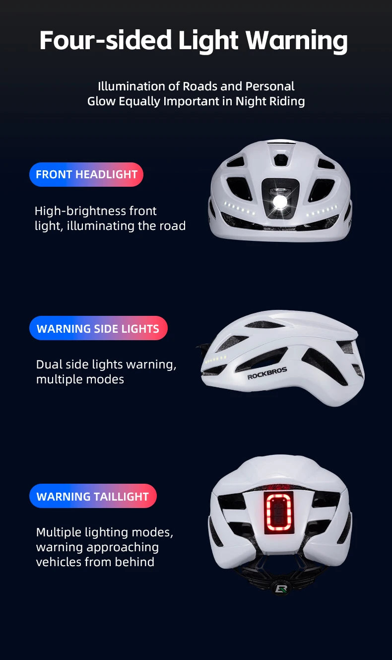 Bicycle Light Helmet Type-C Rechargeable Front + Rear Light Warning Bike Helmet Head MTB Road Cycling Helmet