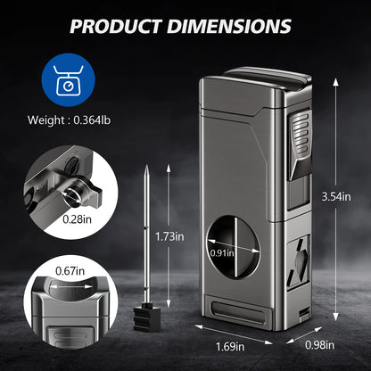 Cigar Lighter 4 Jet Flame Cigar Lighters with Cigar Cutter Cigar Accessories Cigar Draw Enhancer Windproof Refillable Butane