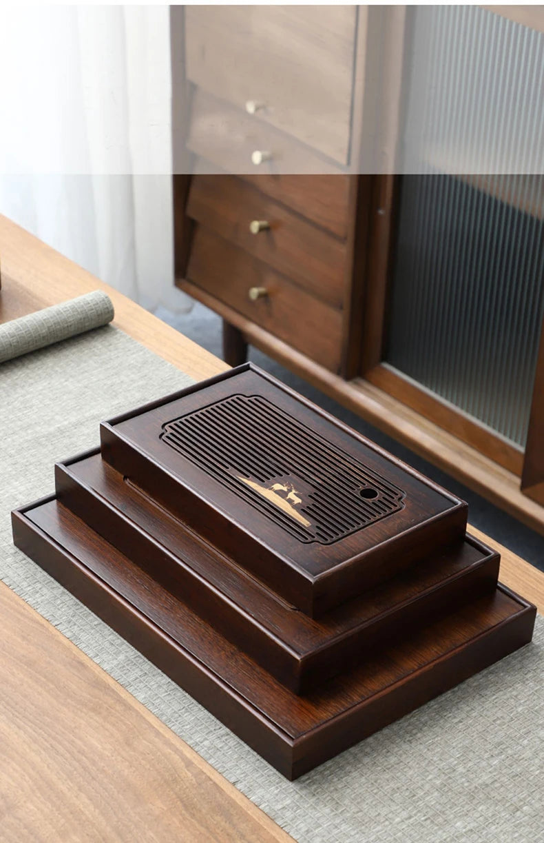 Chinese Natural Bamboo Tea Tray Water Storage Kung Fu Tea Set Household Rectangular Tea Board Chinese Tea Storage Tray