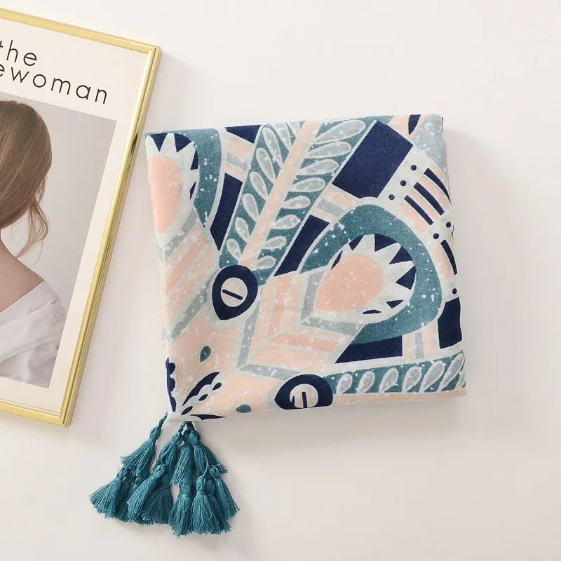 Beige Coffee Scarf Luxury Thin Women Scarves Spring Floral Hijab Veils Soft Cotton Shawl Wrap Tassel Viscose Muslim Woman Hijab