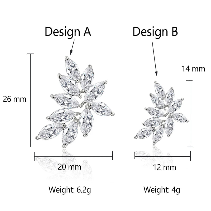 Leaf Cubic Zircon Stud Earrings for Women Shinny Sliver Color Crystal Flower Earring