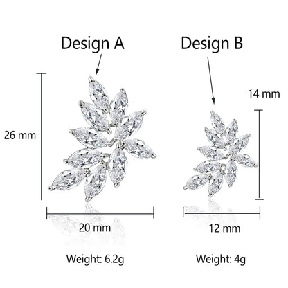 Leaf Cubic Zircon Stud Earrings for Women Shinny Sliver Color Crystal Flower Earring