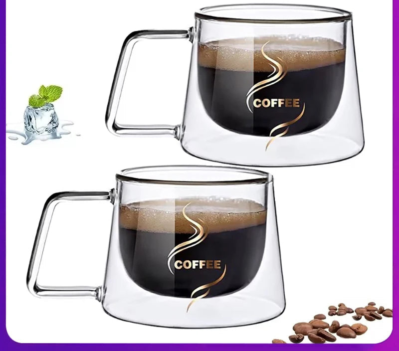 200ml Double Wall Glass Coffee Mug Heat-resistant Espresso Cup Thermo Insulated Cup For Latte Cappuccino Tea Drinkware Set