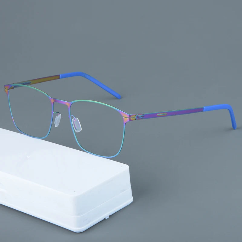 Mens Square Screwless Stainless Steel Eyeglasses Frame