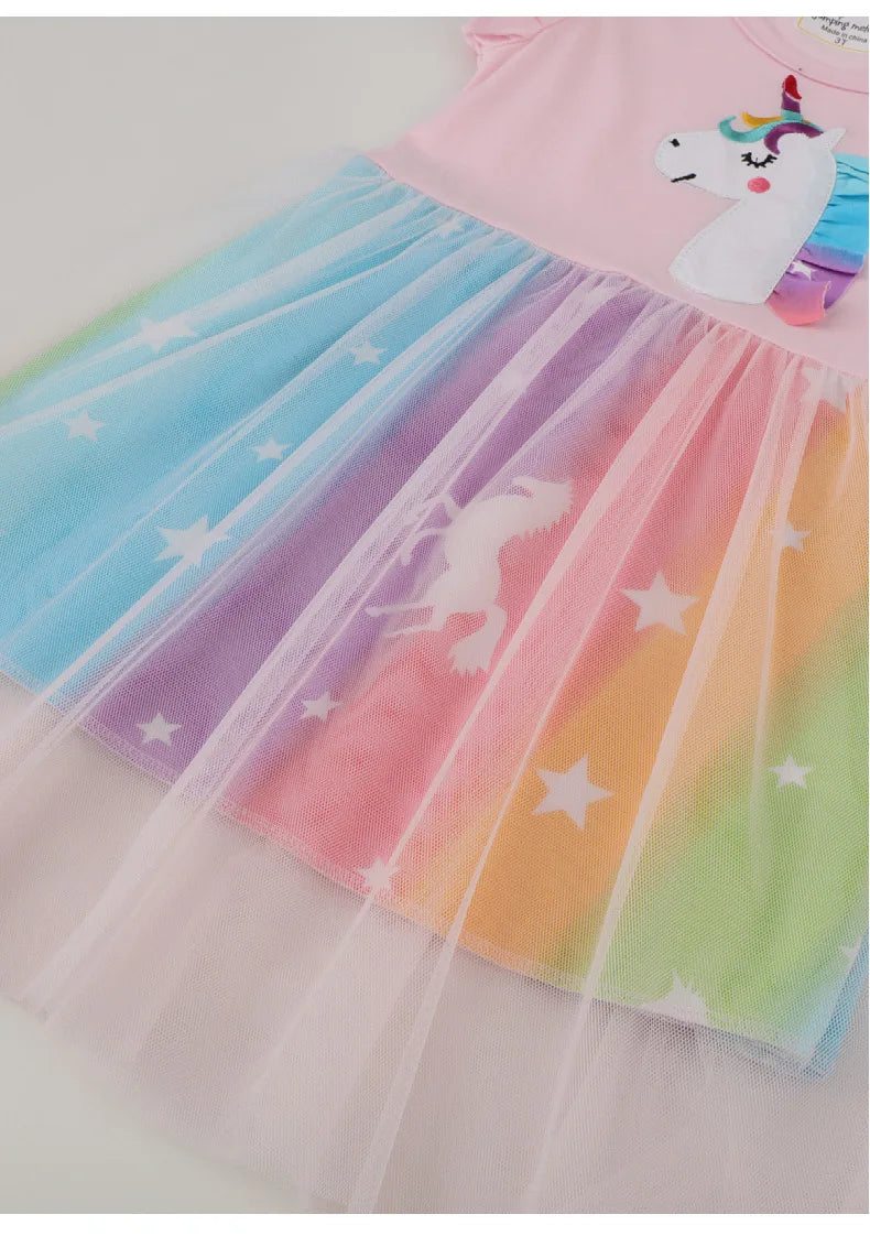 Unicorn Butterfly Princess Cotton Dress for Girls Summer Knee Length Dress