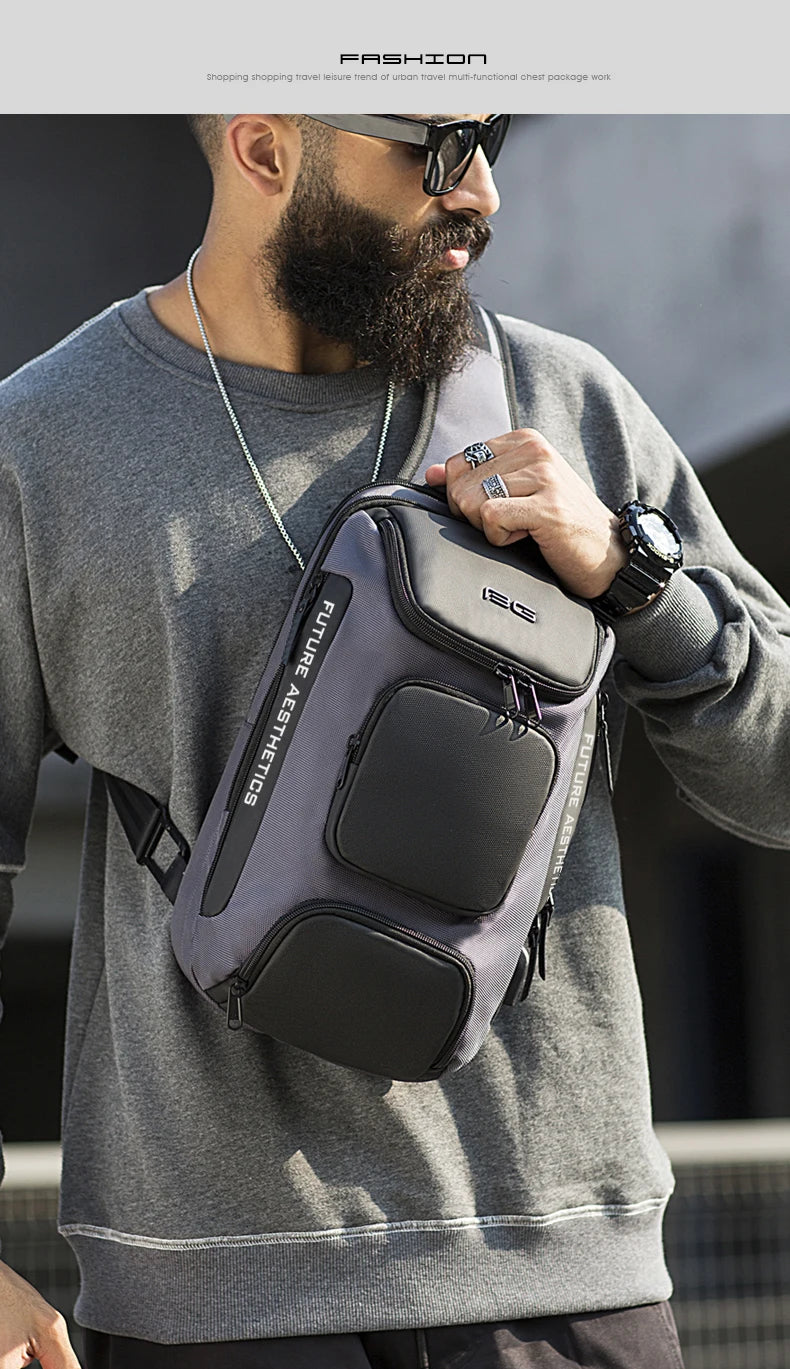 Anti-theft Chest Bag Shoulder Strap USB Rechargeable Crossbody School Gym Pack, Men Sports Waterproof Shoulder Bag