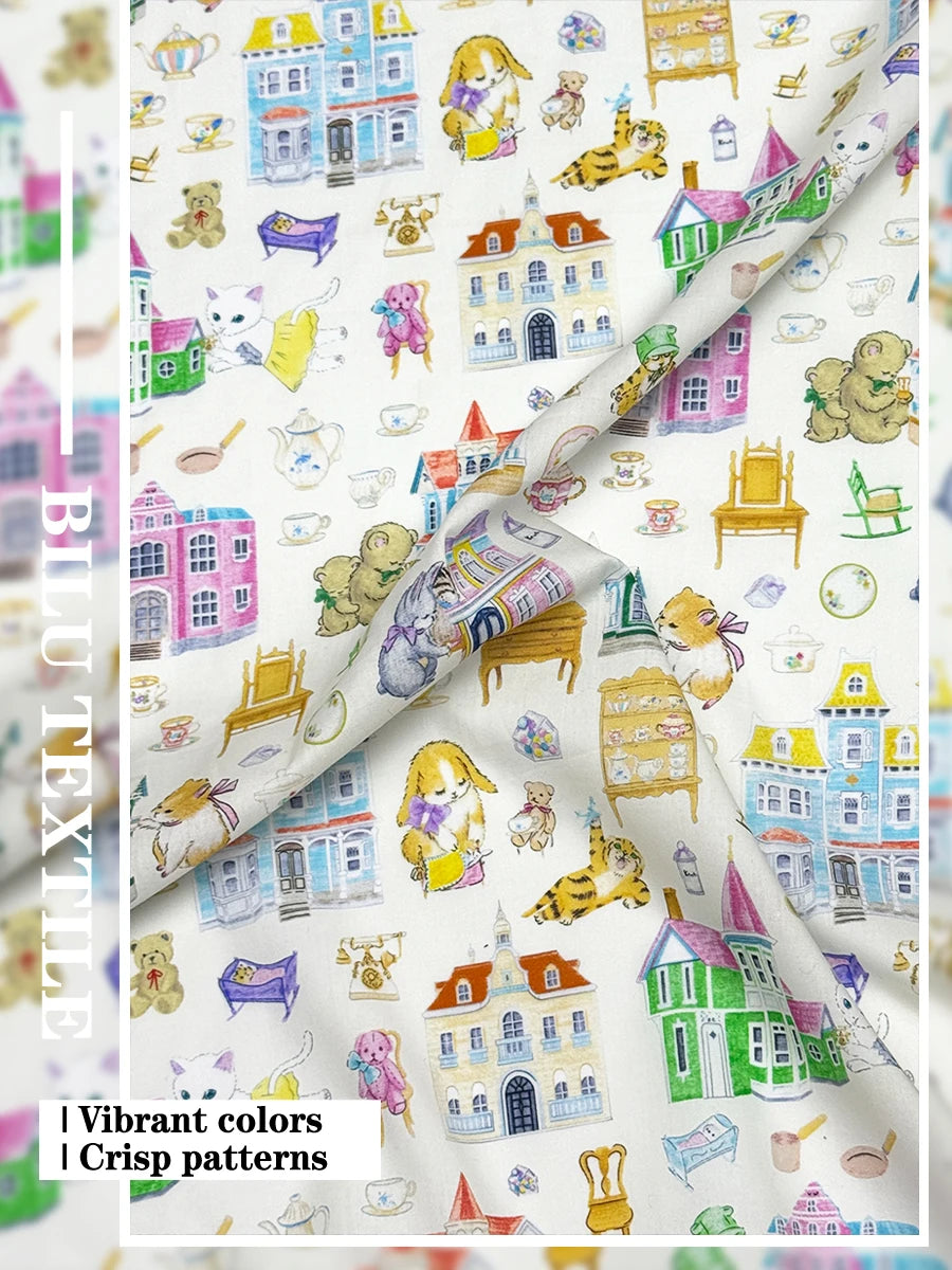 100% cotton Hokkoh-Doll house Milky tana lawn fabric 80s Poplin printing Sewing fabric Making Dress Clothing Handmade DIY Cloth