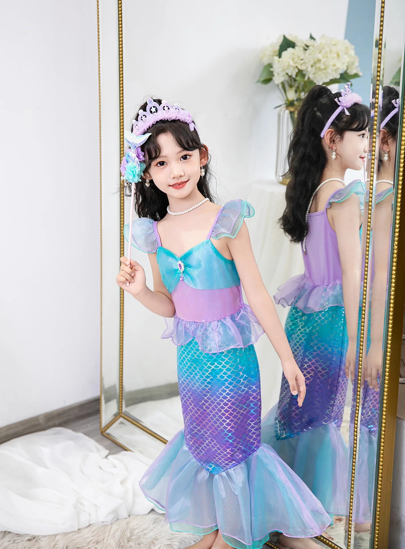 Little Mermaid Costume For Girl Ariel Dress Kids Birthday Halloween Carvinal Party Dresses Cosplay Clothes Children Prom Gown