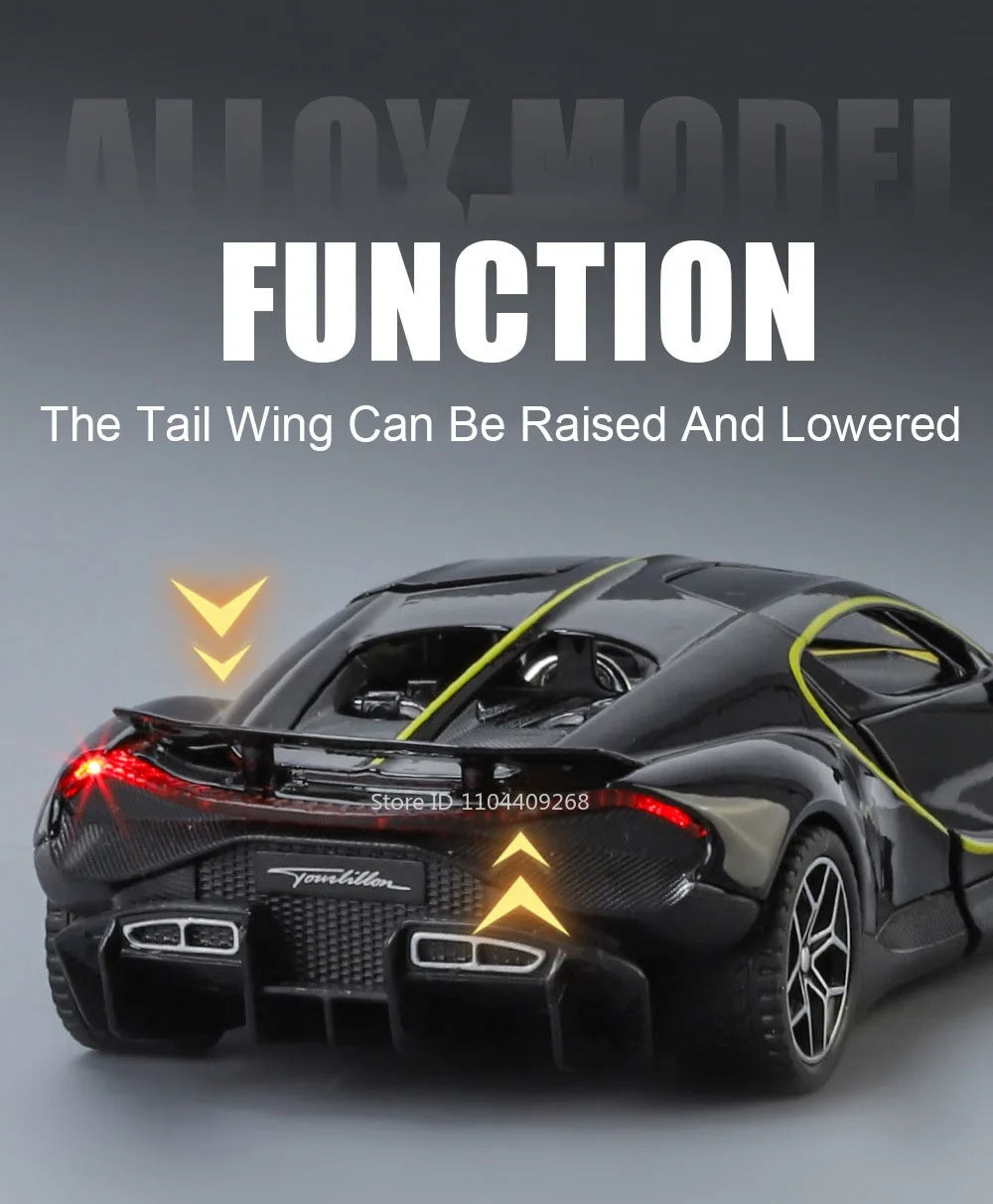 1:32 Scale Tourbillon Chiron Toy Sports Car Model Diecast Metal Sound Light Pull Back Simulation Vehicle Models Ornaments Gift