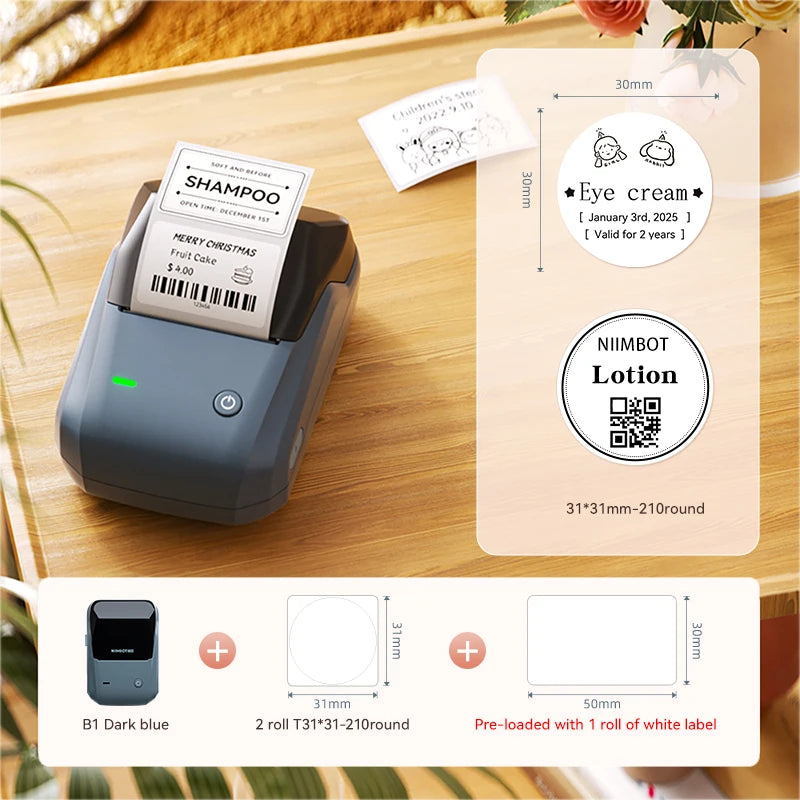 B1 Portable Label Printer, Bluetooth Wireless Mini Thermal Label Maker 20–50mm, Inkless Sticker Printer for Home & Business