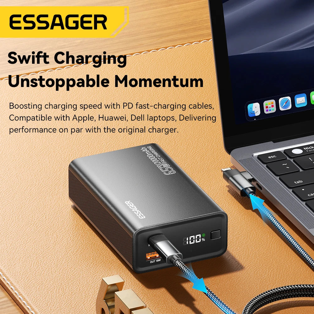 20000mAh Power Bank 65W PD Fast Charging Portable Battery with Built-in Cables & Digital Display