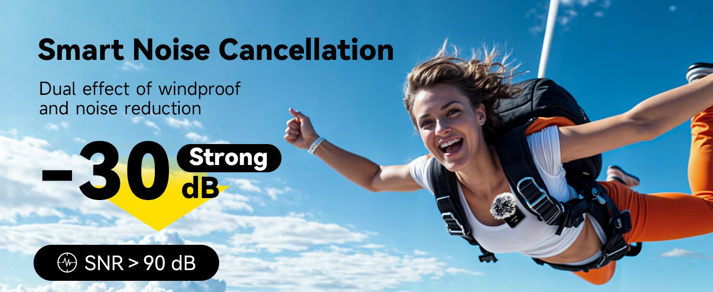 V3 Wireless Microphone Lavalier 180m Range Noise Cancellation Mini Mic for iPhone Camera 20H Battery for Photography Vlog