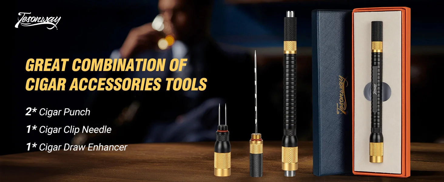 4-in-1 Cigar Draw Enhancer Tool Kit with Cigar Punch Tool,Twin Nubber,Stainless Steel Cigar Double End Punch