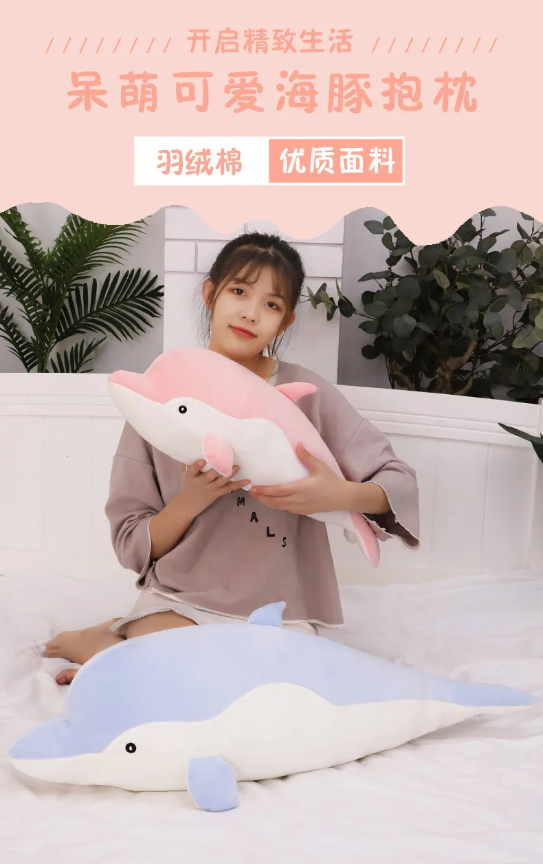 Kawaii Dolphin Plush Toy Soft Stuffed Doll for Kids Birthday Gift Large Cuddly Pillow Cute Plushie for Girls Super Soft Short