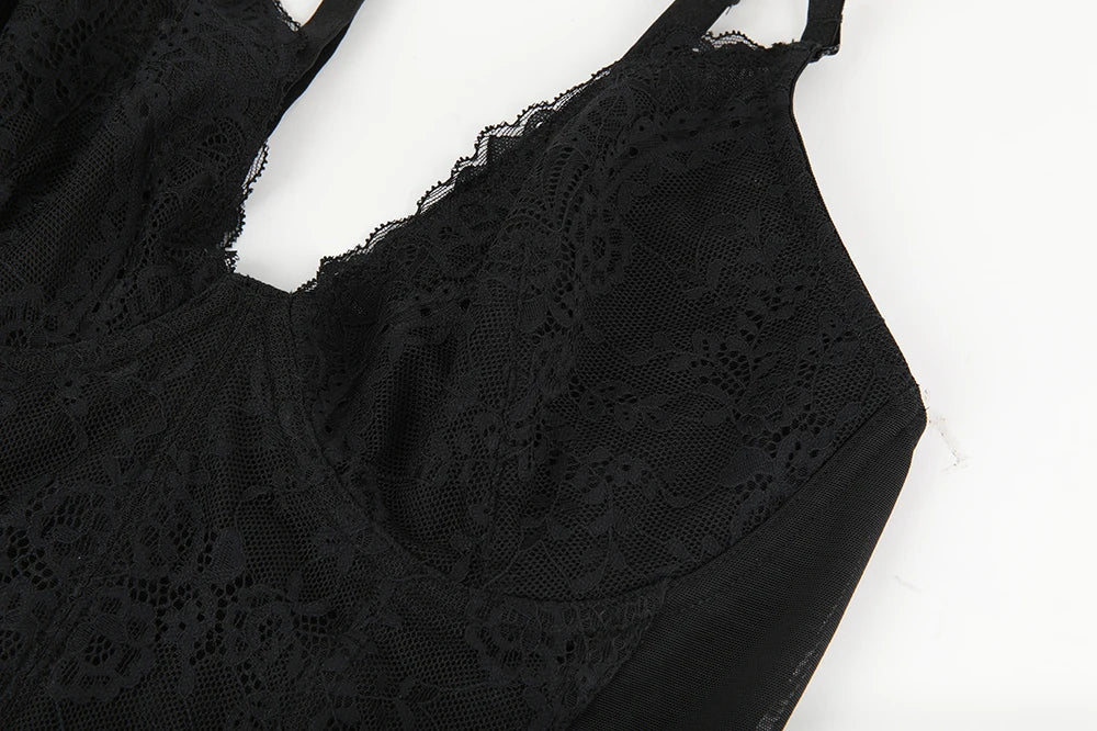 Lace Bodysuit for Women – V-Neck Backless Tummy Control Shapewear