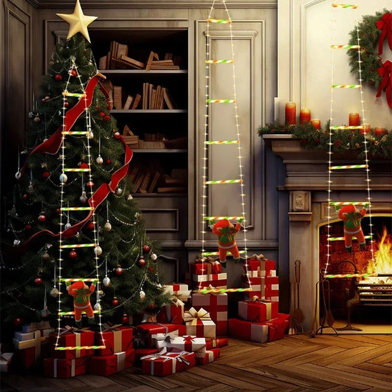 Christmas Decoration LED Ladder Light Strip Climbing Santa Claus Outdoor 8 Modes Christmas Tree For Home Window Christmas Decor
