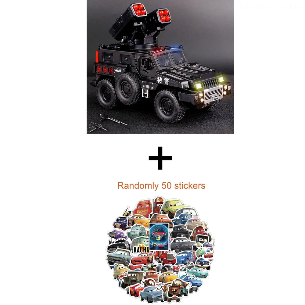 1:50 Alloy Armored Car Diecast Model Toy Sound Light Pull Back Doors Opened Miniature Missile Vehicle for  Boy Collection Fun
