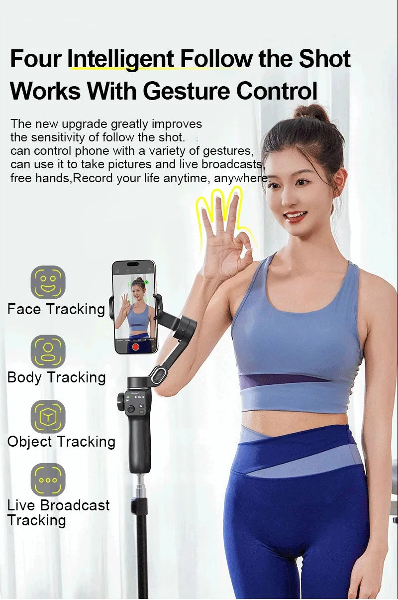 3-Axis Handheld Gimbal Phone Stabilizer with Extension Rod  8.0 Anti Shake Face Tracking for Phone Outdoor Shooting Vlog