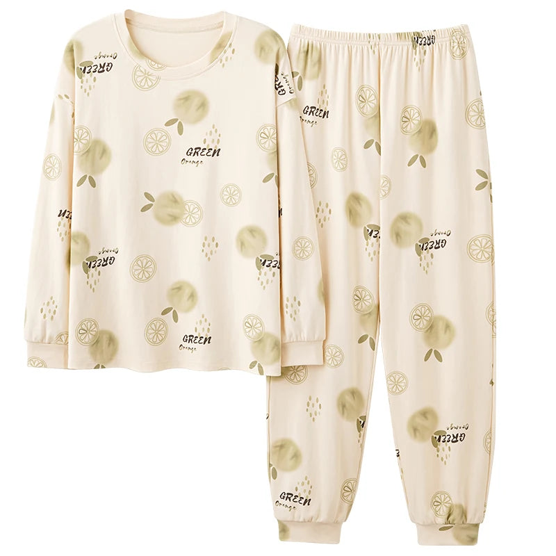 Women’s Cute Lazy Style Cotton Pajama Set – Soft, Loose Long Sleeves & Pants