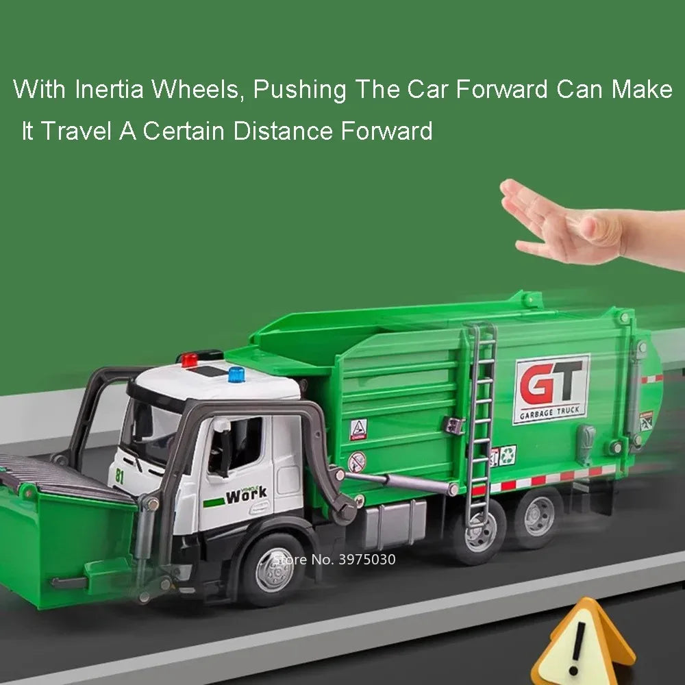 1:24 Scale Watering Cement Dump Trucks Model Garbage Truck Toy Car Sound Light Doors Opened Engineering Vehicles  Gifts