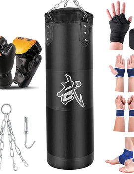 100/120cm Unfilled Heavy Punching Bag Professional Boxing Sandbag with Hanging Accessorie for MMA Muay Thai Kickboxing Taekwondo