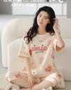 2-Pcs Women’s Cotton Pajama Set – Breathable Short Sleeve Summer Sleepwear with Cute Prints