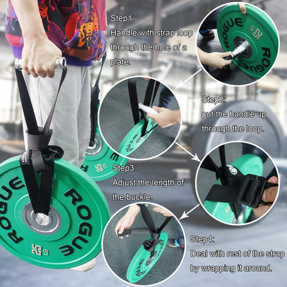 Heavy Duty Farmers Walk Straps Weightlifting Handle Straps for Barbell Plates Black Metal Gym Handles Functional Exercise Equipment