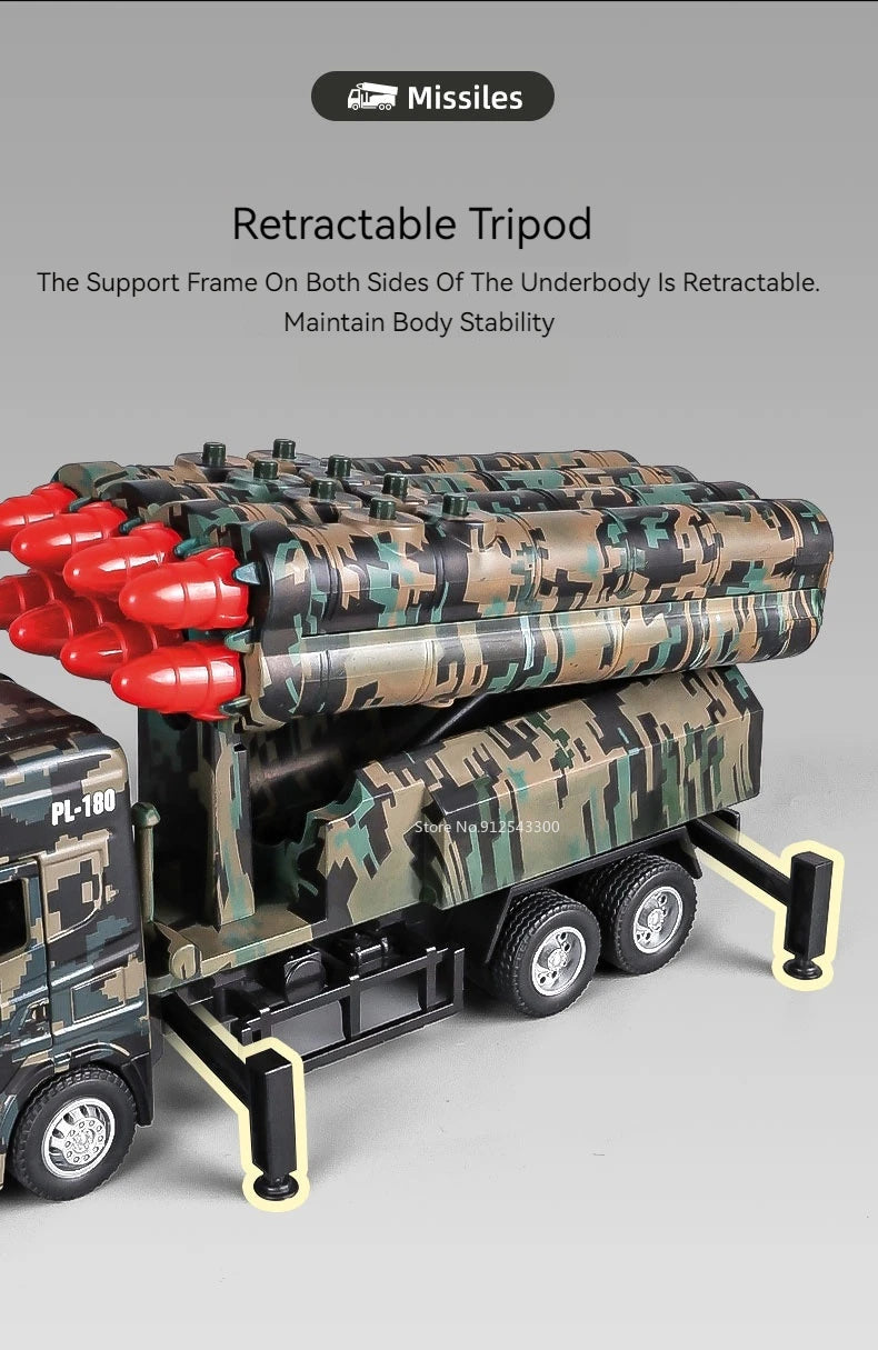 1/32 Missile Rocket Launcher Model Car Toy Metal Body Rubber Doors Opened Military Alloy Vehicle Models Ornaments Gifts for Boys
